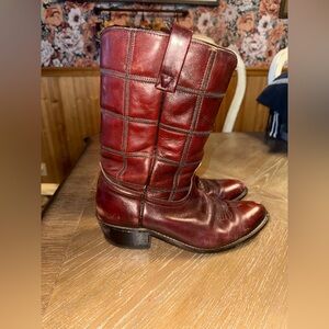 Vintage ACME Square Patch Leather Cowboy Boots 10.5 D -cherry Red